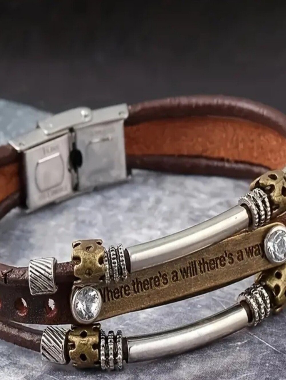 New Sundance Stainless Steel and Leather "WILLPOWER" Bracelet